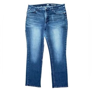 LEE RIDER Straight Leg Mid-rise Distressed Jeans Medium Blue Plus Size 18